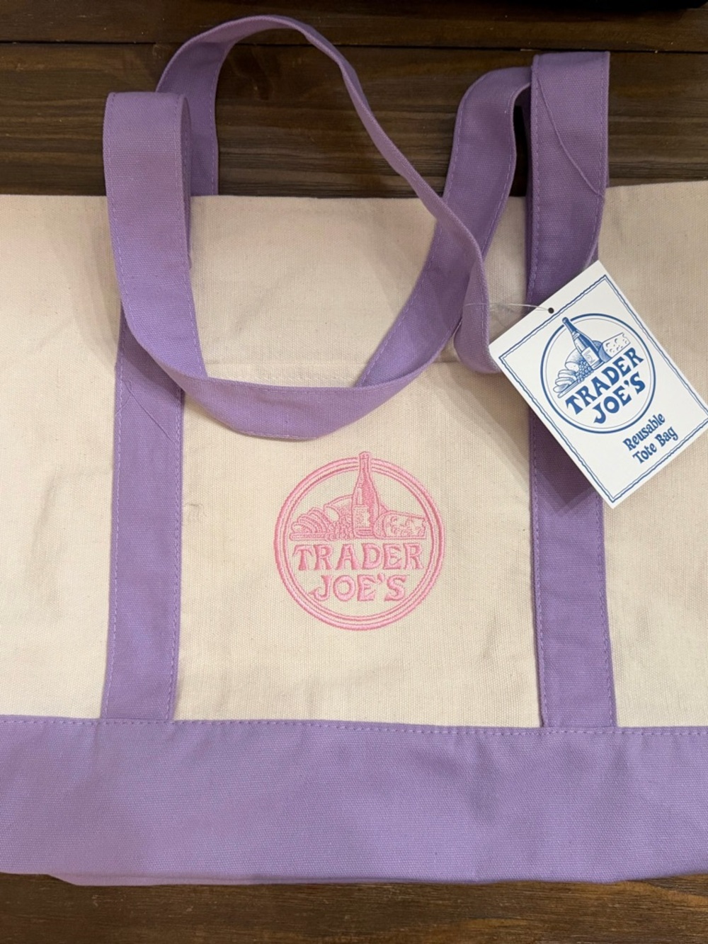 Trader Joe's Lavender and Cream Canvas Tote